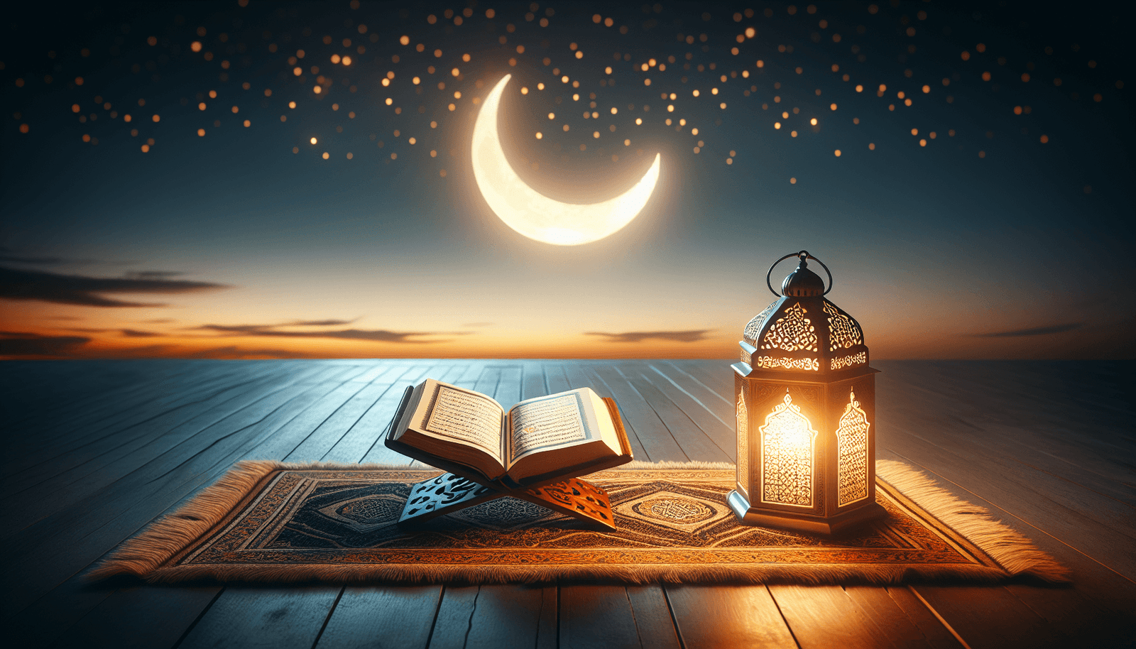 Introduction to Ramadan with crescent moon and Quran