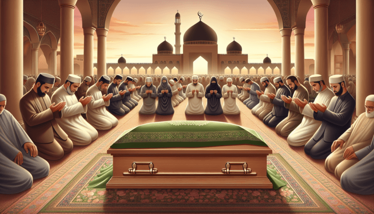 Islamic funeral rites guide showing Janazah prayer and burial procedures