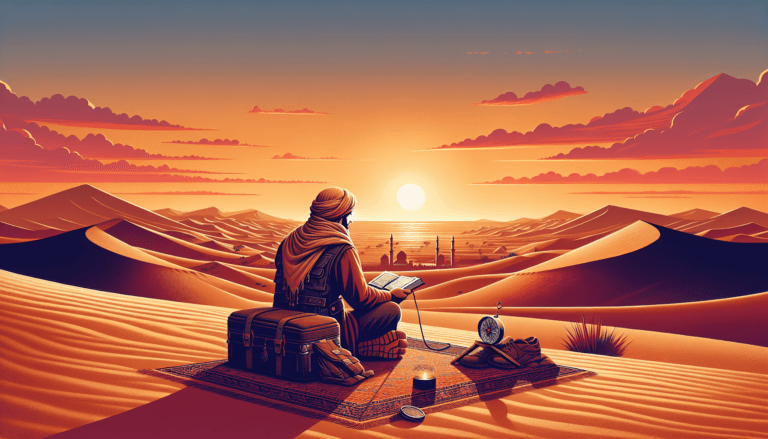 Islamic rules for travelers guide showing a Muslim praying during a journey