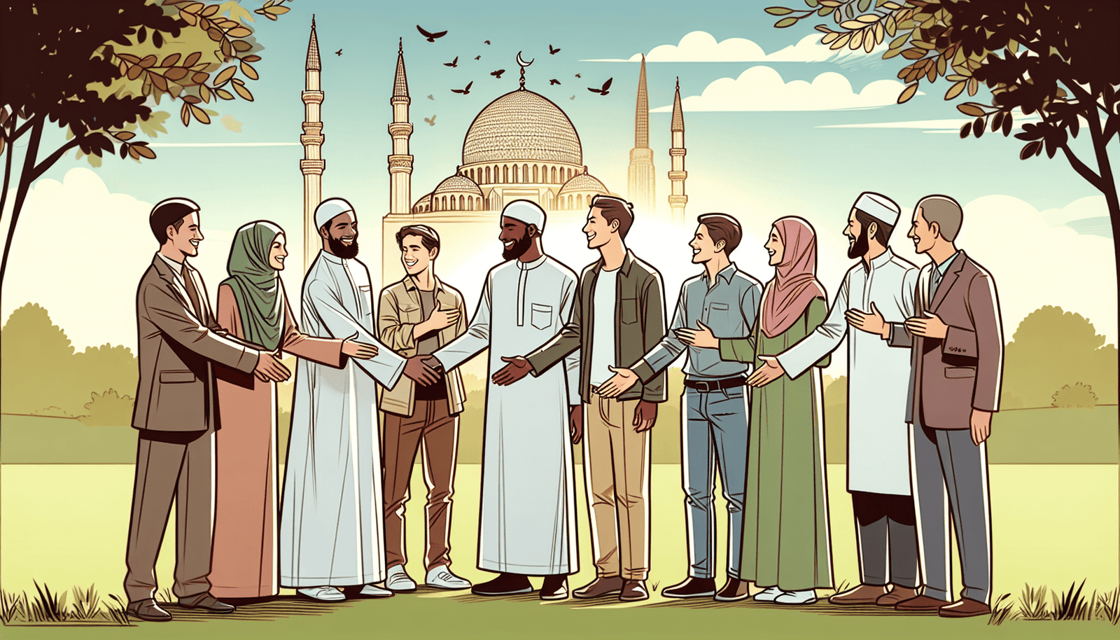 Islamic social etiquette: Muslims greeting with peace and respect