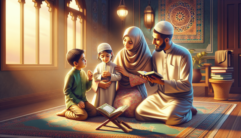 Islamic upbringing of children - family teaching prayer at home