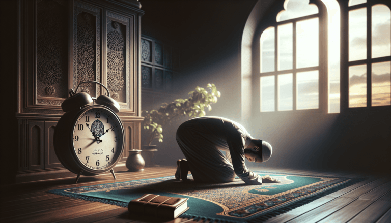Making up missed salah guide with prayer mat and clock