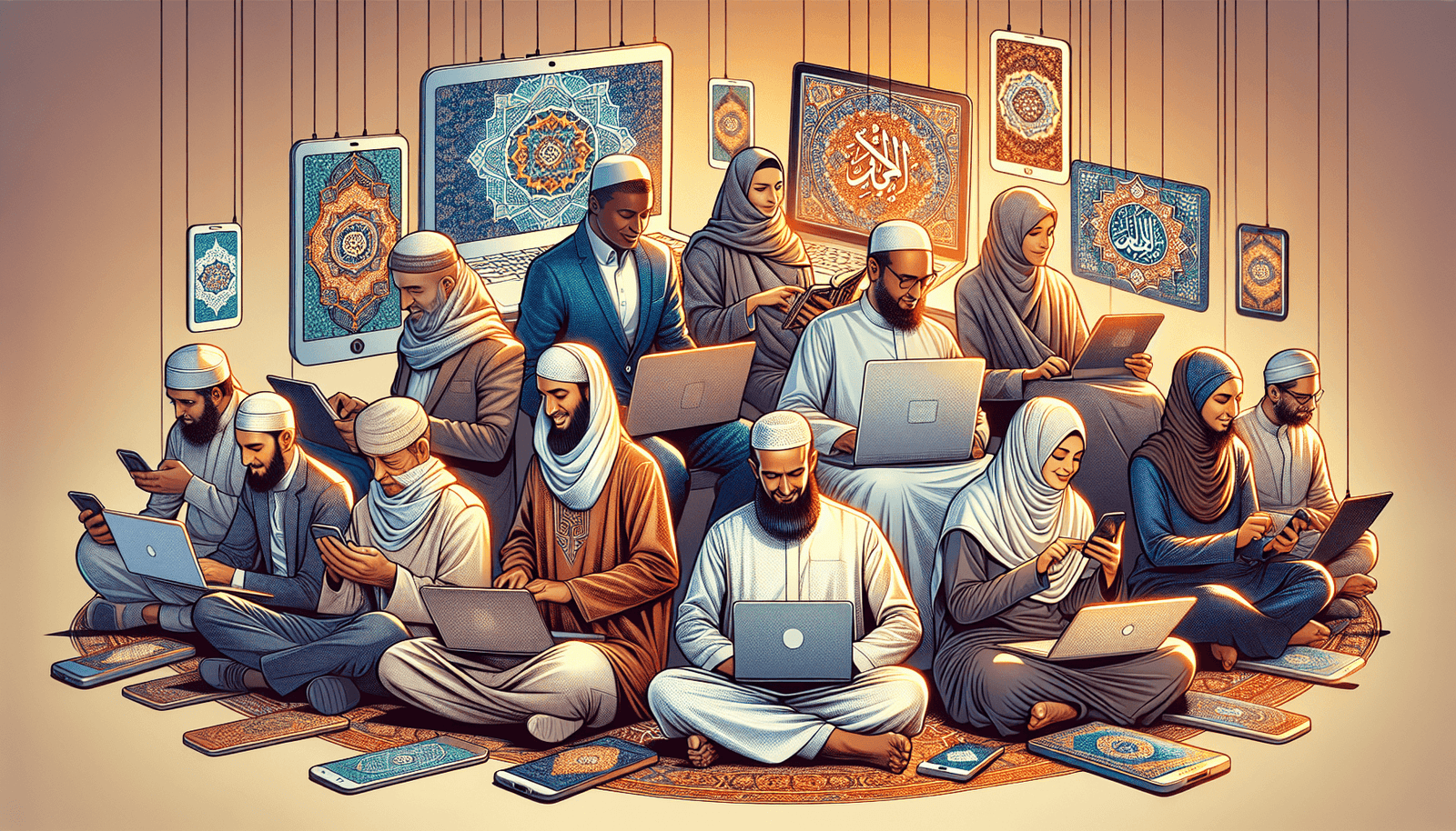 Muslims using social media for Da’wah on smartphones and laptops with Islamic content