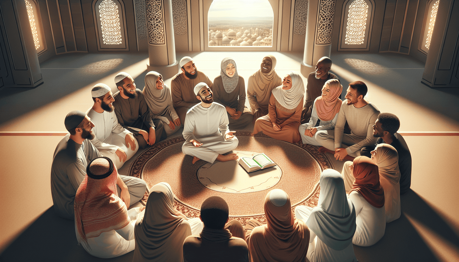 sharing islam basics with a group in a mosque