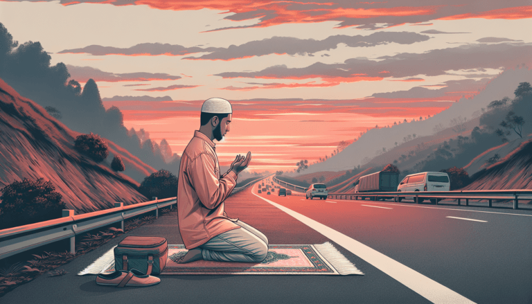 Shortening and combining prayers during travel - Muslim traveler praying on a journey