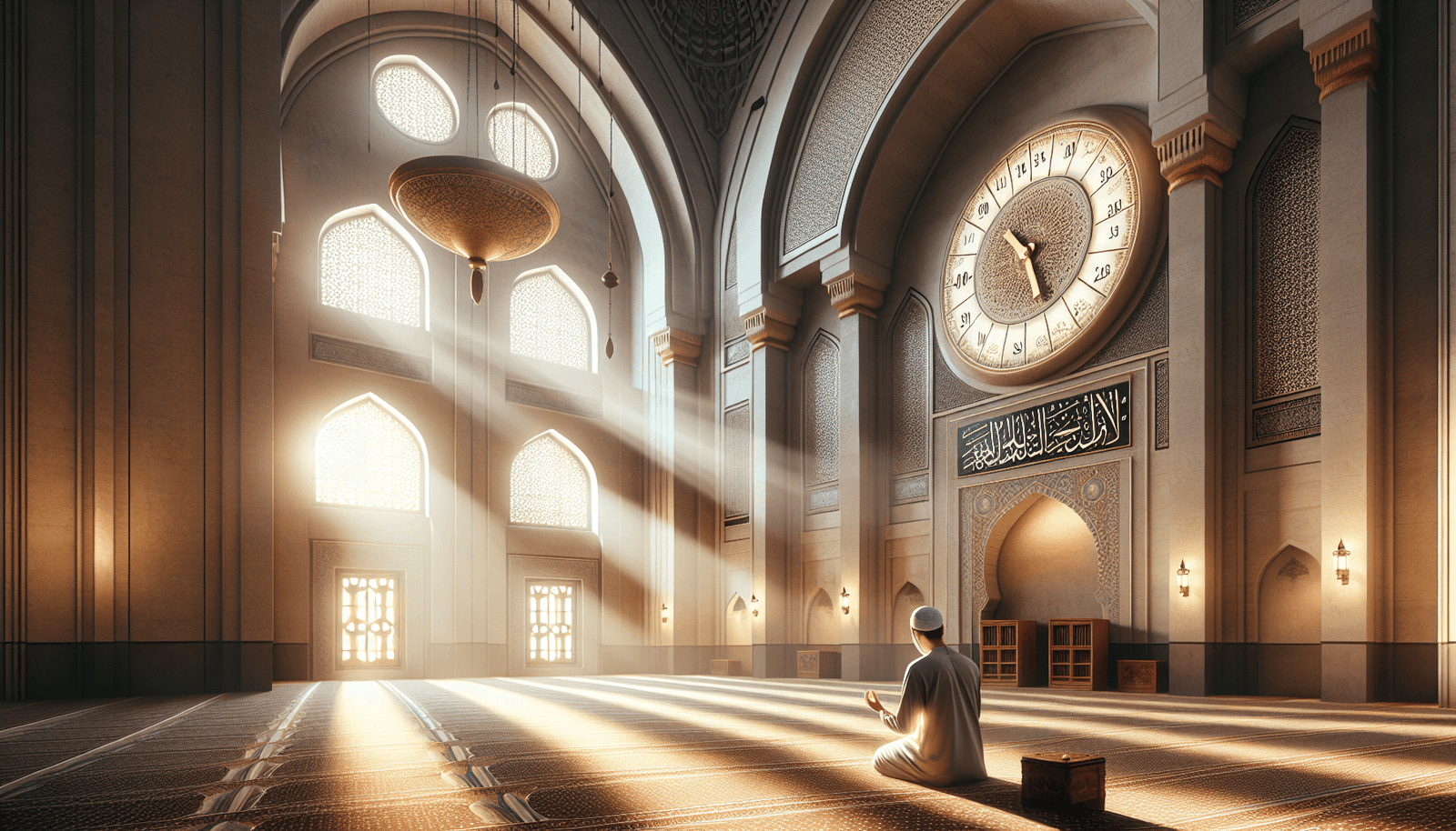Understanding prayer times guide with clock and mosque background