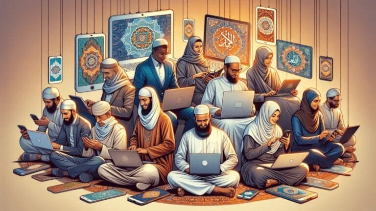 Muslims using social media for Da’wah on smartphones and laptops with Islamic content